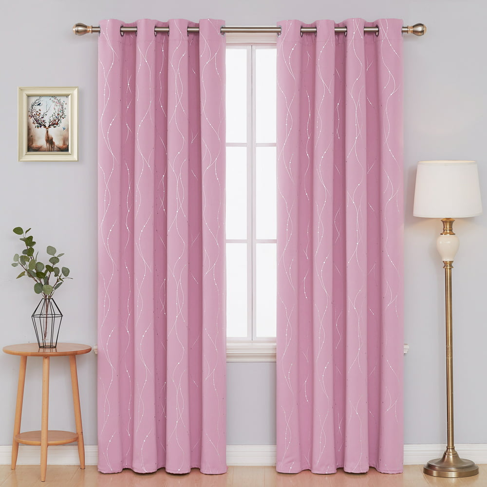 Deconovo Printed Pink Blackout Curtains Set of 2 Wave Line with Dots