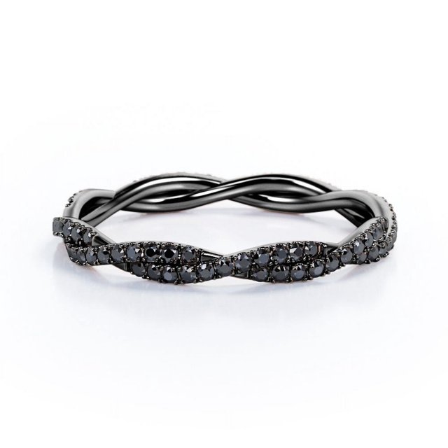 JeenMata Alianza de Boda de Eternidad con Diamantes Negros Creados en Laboratorio de Forma Redonda de 0,15 TCW en Baño de Oro Negro de 18 K sobre Plata