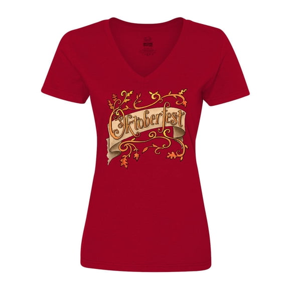 Inktastic Oktoberfest Banner with Orange Autumn Leaves Women's V-Neck T-Shirt