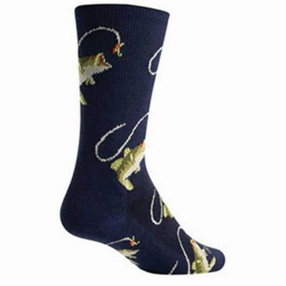 Sockguy 273093 6 in. Fish on Wool Crew Socks, Navy - Large & Extra Large