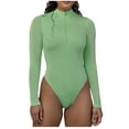 thumbnail image 2 of jsaierl Women's Crew Neck Long Sleeve Bodysuit Tops Sexy Body Suits Slim One Piece Quarter Zip Shapewear Jumpsuit, 2 of 9
