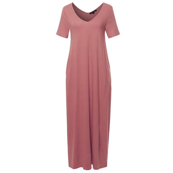 FashionOutfit Women's Premium V-neck Short Sleeve Maxi Dress With Side Pockets