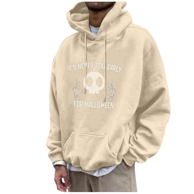 LUOGENLI Chandails à Capuche pour Hommes Graphiques Course Halloween Chandail à Capuche à Enfiler Manches Longues Chandail Décontracté avec Imprimé Graphique pour la Saison d'Automne Coupe Confortable Chandails à Capuche et Chandails pour Hommes Blanc Beige Taille g