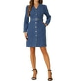 thumbnail image 2 of Camisa de mezclilla INSPIRE CHIC con botones, 2023, vestido de cuello con cinturón y bolsillos, S, azul, 2 of 6