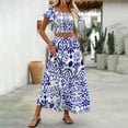 thumbnail image 6 of 2 Pcs Women's Mini Dress Summer All Over Print Tie Side Blouse Top Dressess Ruffle Trim Skirt 2 Piece Outfit Light Breathable Sundress Bussiness Work Office Dressess, 6 of 7