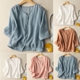thumbnail image 2 of PUMISAS 3/4 Sleeve T-Shirt For Women Summer Casual Loose Button Up Pullover Solid Color Breathable Tops Crew Neck Casual Tunic Blouses, 2 of 9
