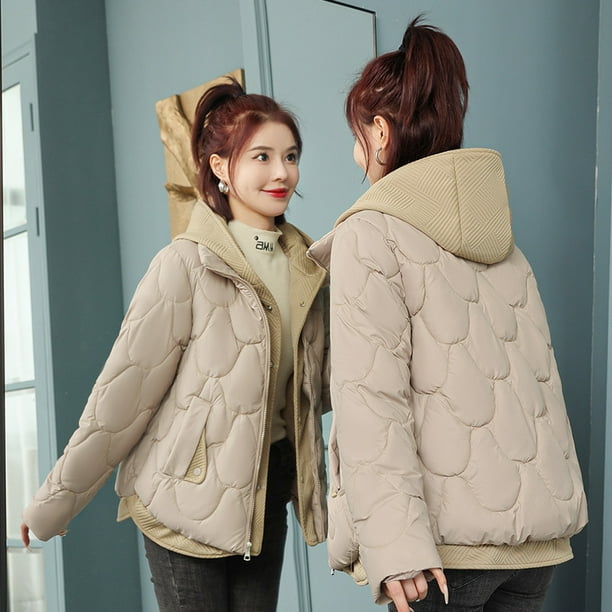 Chaqueta corta de algodón suelta con capucha, chaqueta pequeña, chaqueta de algodón gruesa, chaqueta de algodón adelgazante y moderna para mujer