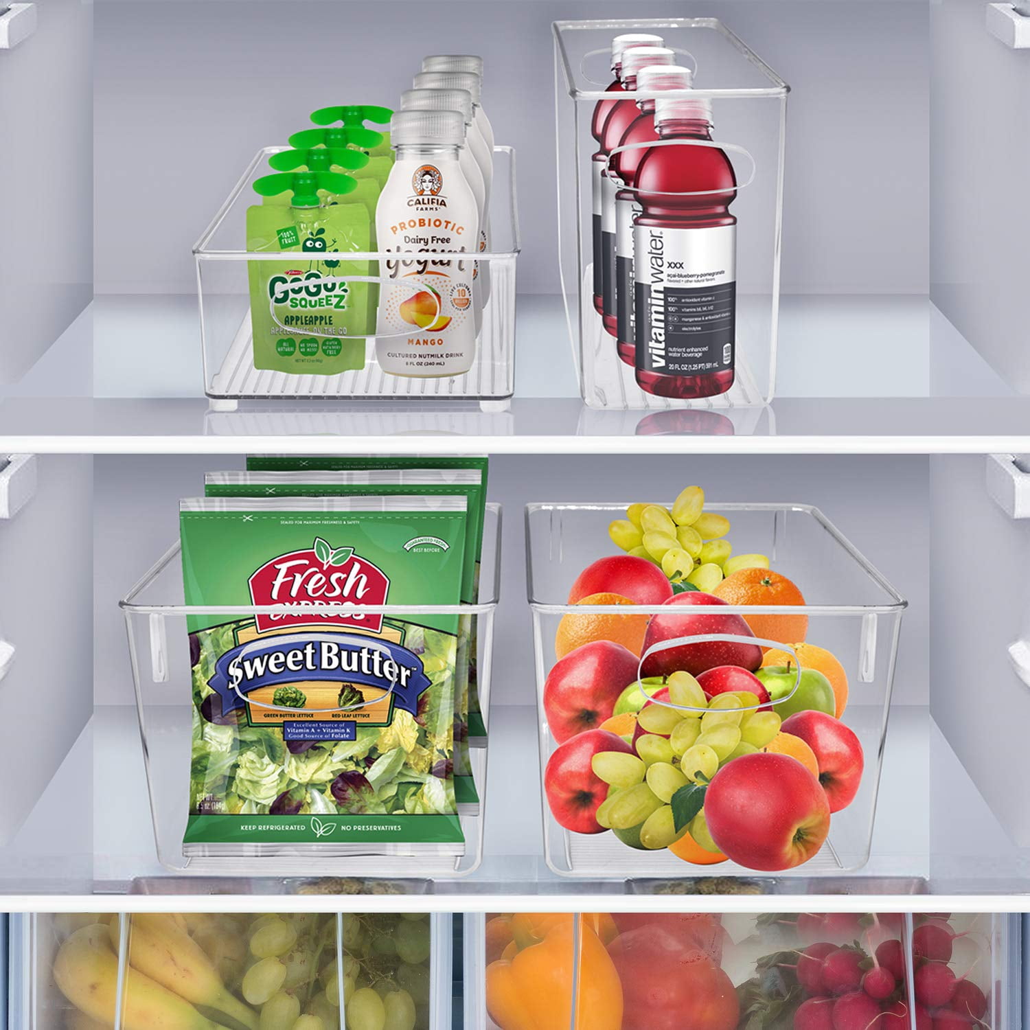 Sorbus 4-Piece Clear Open Storage Bins Set - Stackable Fridge & Pantry Organizers