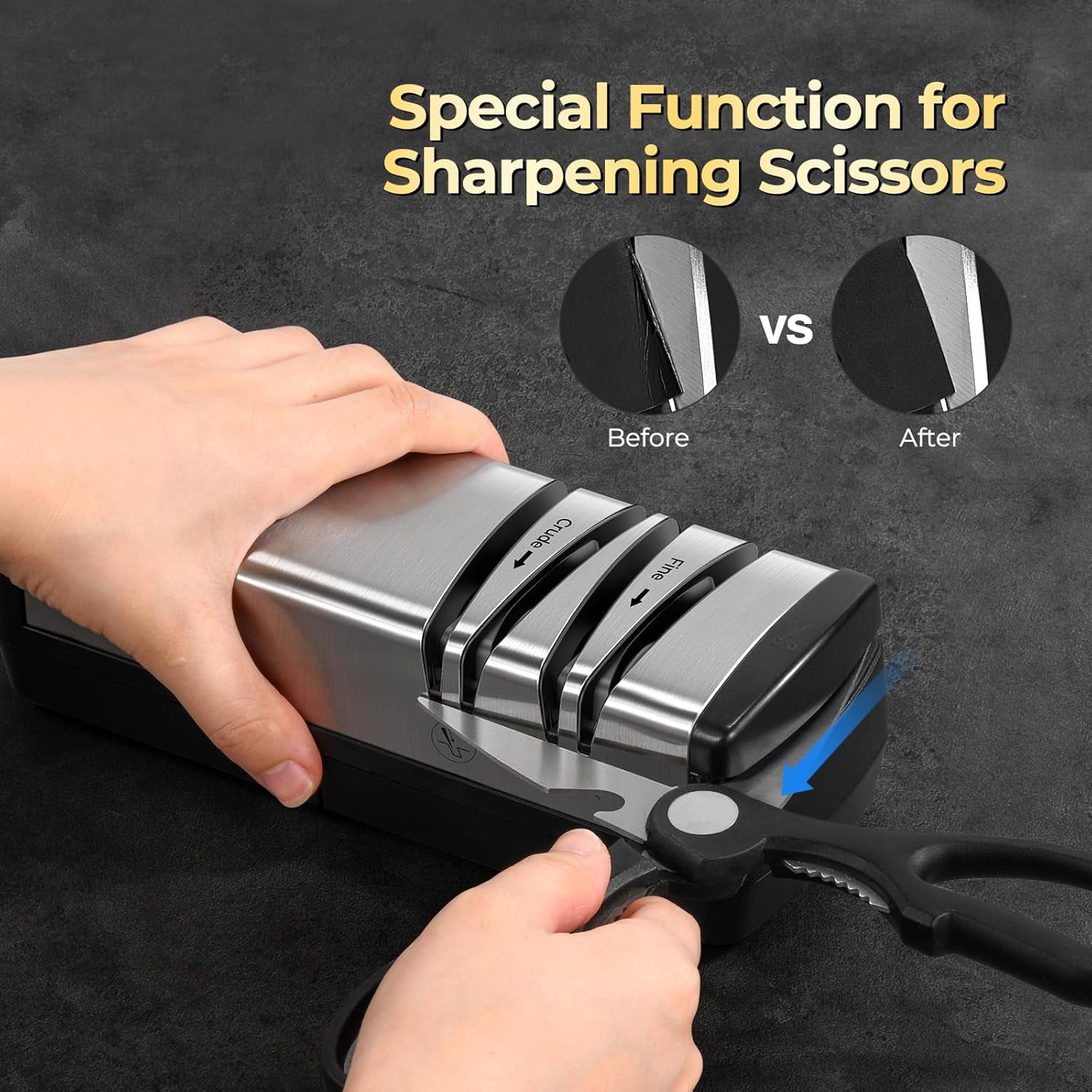 Electric Knife Sharpener with  Abrasives for Stainless Steel Ceramic Knives and Scissors, Quick Sharpening System with Dust  Box