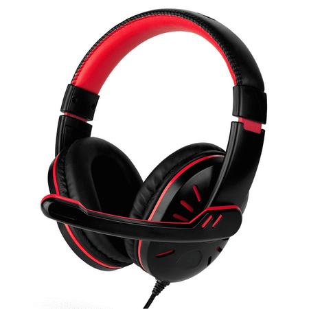 Lg Over Ear Headset Computer Gaming Headset, Fosmon 3.5mm Over the Ear Stereo Audio Wired Headphones with Microphone & Volume Control Remote for PC xBox PS4 Nintendo Switch (Blue/Red) ()