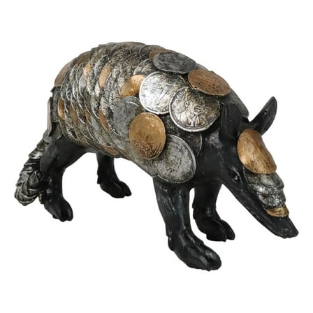 Western Rustic Armadillo With Engraved Coins Armor Money Savings Piggy Bank