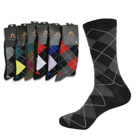 Soft Cotton Argyle Socks - Men's Patterned Cotton Dress Casual Socks 6-Pairs (#2 Pale Argyle)