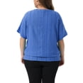 thumbnail image 3 of Agnes Orinda Women's Plus Size St. Patrick's Day Top Eyelet Hollow Double Layered Hem Crew Neck Batwing Sleeve t Shirts Casual Summer Blouses 3X Royal Blue, 3 of 6