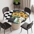 thumbnail image 2 of Sunflower Vintage Round Fitted Tablecloth with Elastic Edge, Waterproof Table Cloth Table Cover for 45"-54" Tables, Farmhouse Floral Black Checkered Tablecloths for Dining Picnic Indoor Outdoor, 2 of 9