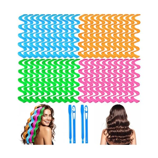 wonima02 42 Pieces Heatless Waves Hair Curler, No Heat Damage Wavy Hair Curlers with 2 Sets of Styling Hooks, Heatless Curls for Women Girls Long Medium Short Hair (4 Colors,45cm/ 17.7")
