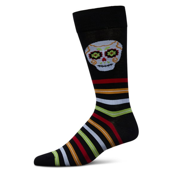 MeMoi Men's Striped Skull Rayon From Bamboo Crew Socks - Mens - Male, 10-13, Black