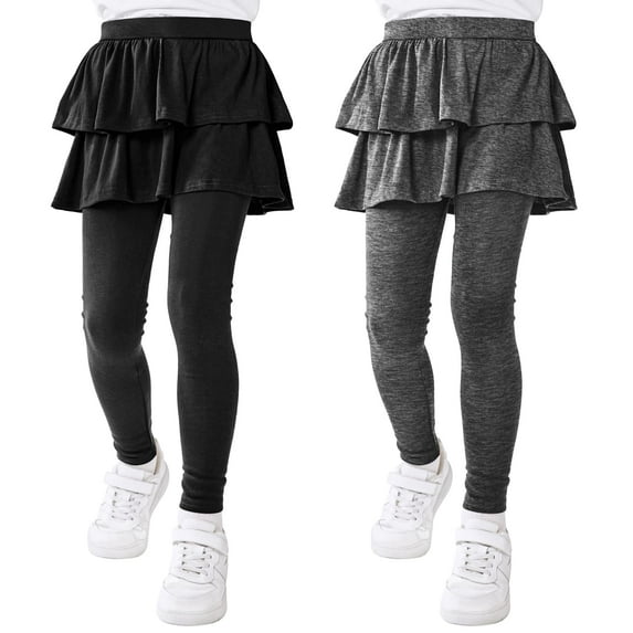 Resinta 2 Pack Girls Skirt Leggings Footless Leggings with Ruffle Tutu Skirts Girls Culotte Tights Stretchy Cotton Pantskirt