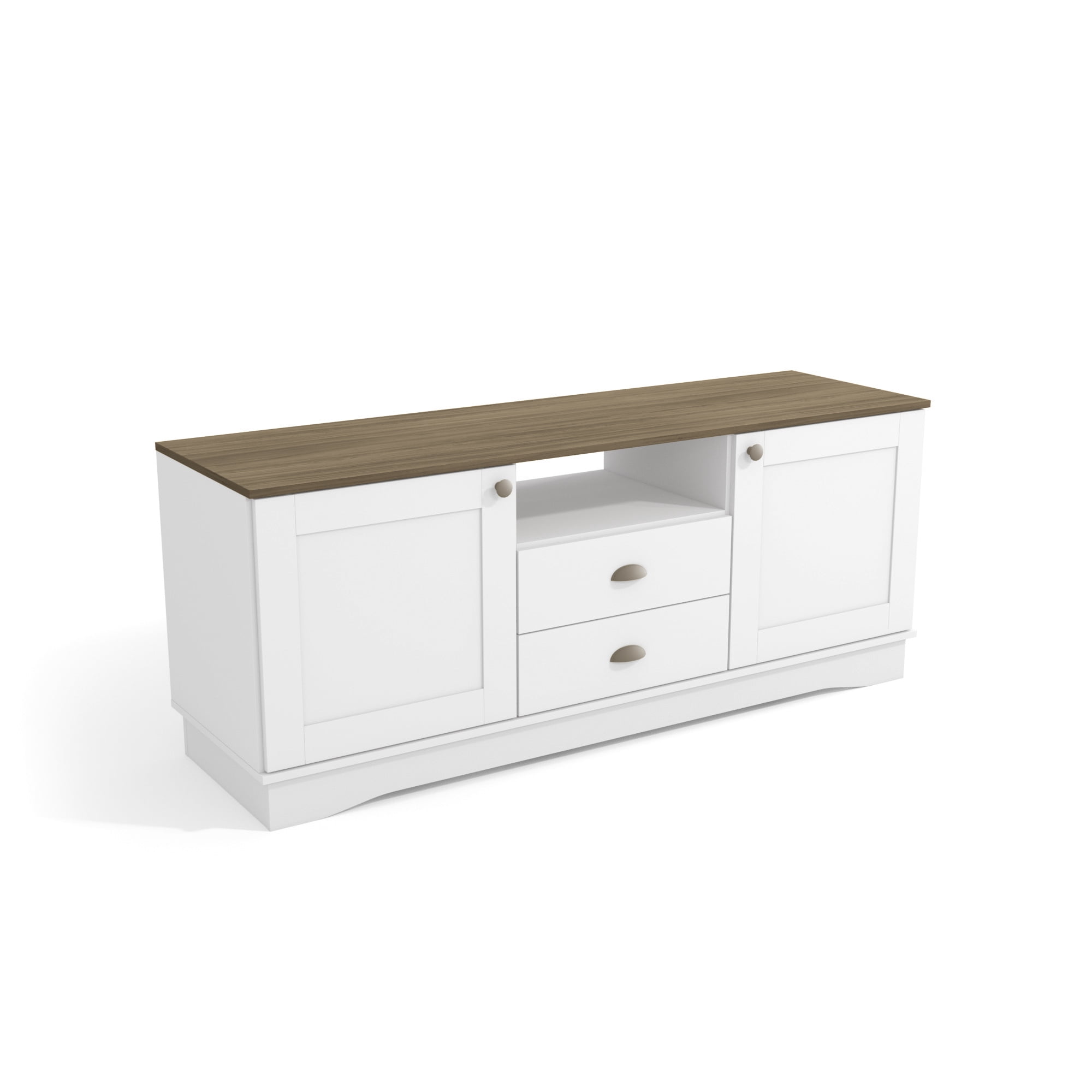 Kappesberg Fairfield Mid-Century Modern 59.4"W TV Stand with Drawers, Doors & Cable Niche – White/Light Oak