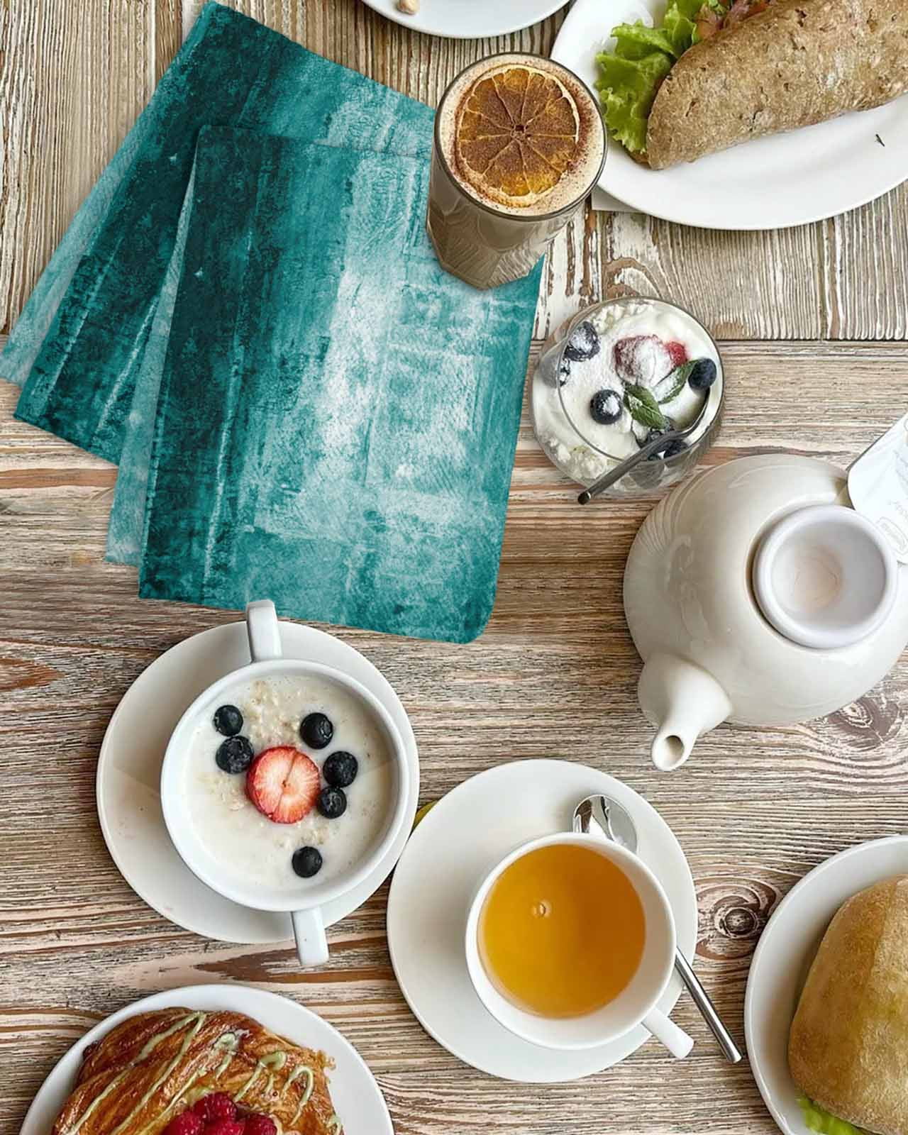 Teal Kitchen Dish Towels for Drying Dishes Set of 4, Retro Oil Painting Modern Abstract Art Aesthetics Waffle Weave Microfiber Hand Tea Bathroom Towels Quick Dry & Absorbent Towel 15.7x23.6