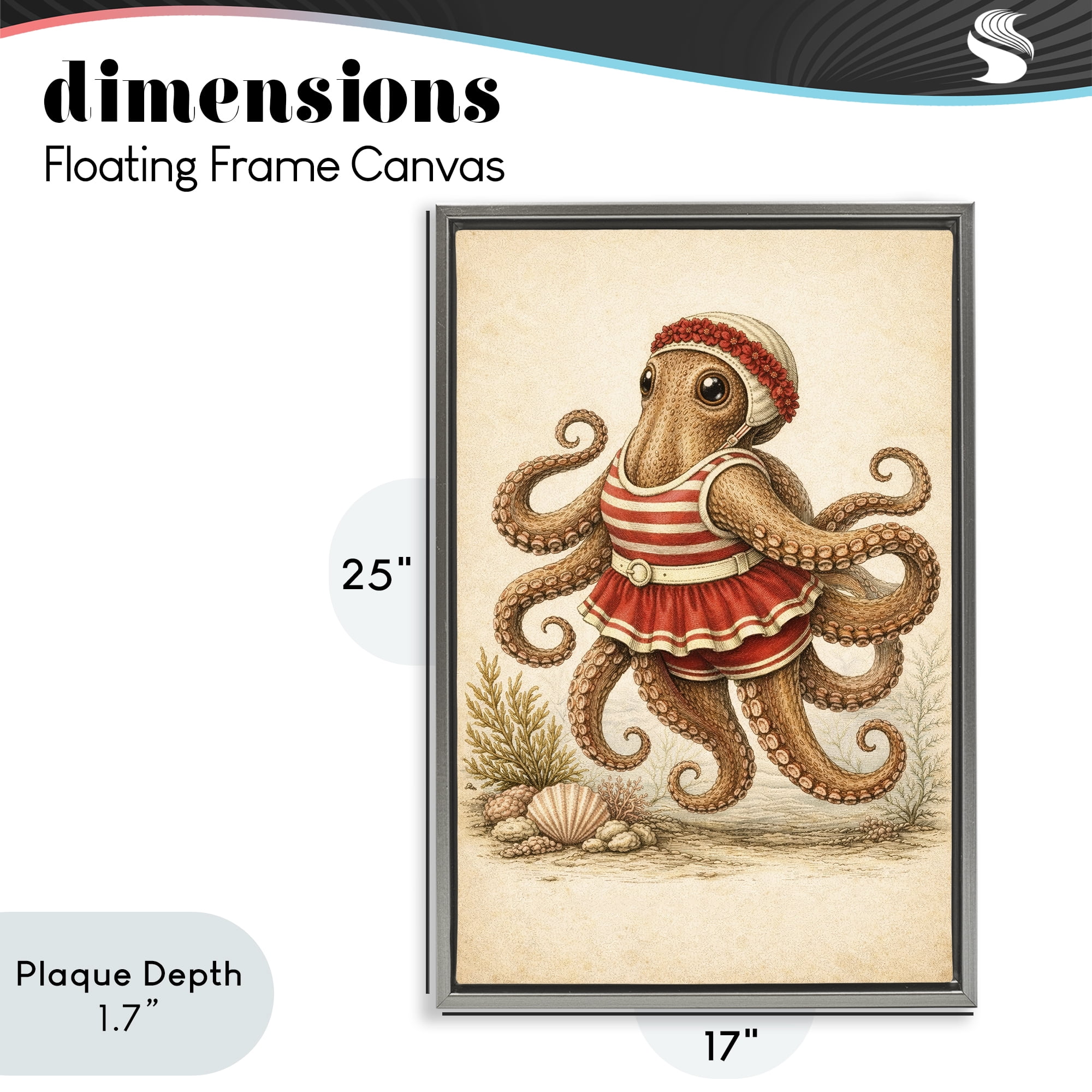 Stupell Industries Octopus of Maritime Bathing Society Gray Framed Floater Canvas Wall Art, design by Grotto Studios