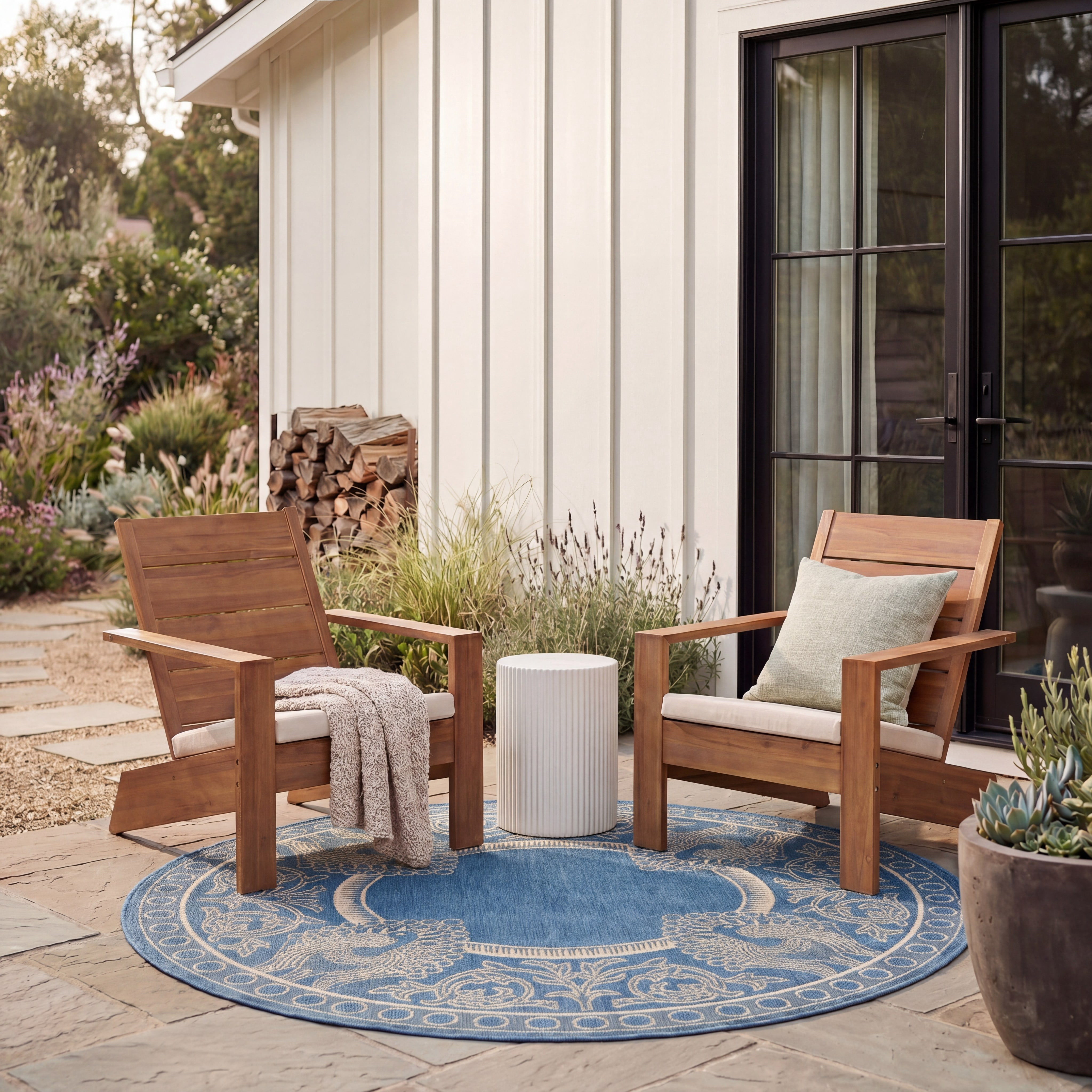 Safavieh Courtyard Cooper Botanical Indoor/Outdoor Area Rug, Blue/Natural, 6'7" x 6'7" Round