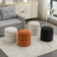 thumbnail image 4 of 17 inch Wide Round futon Ottoman Footstool in Ivory Velvet Vanity seat for Living Room, Bedroom, Desk, 4 of 7