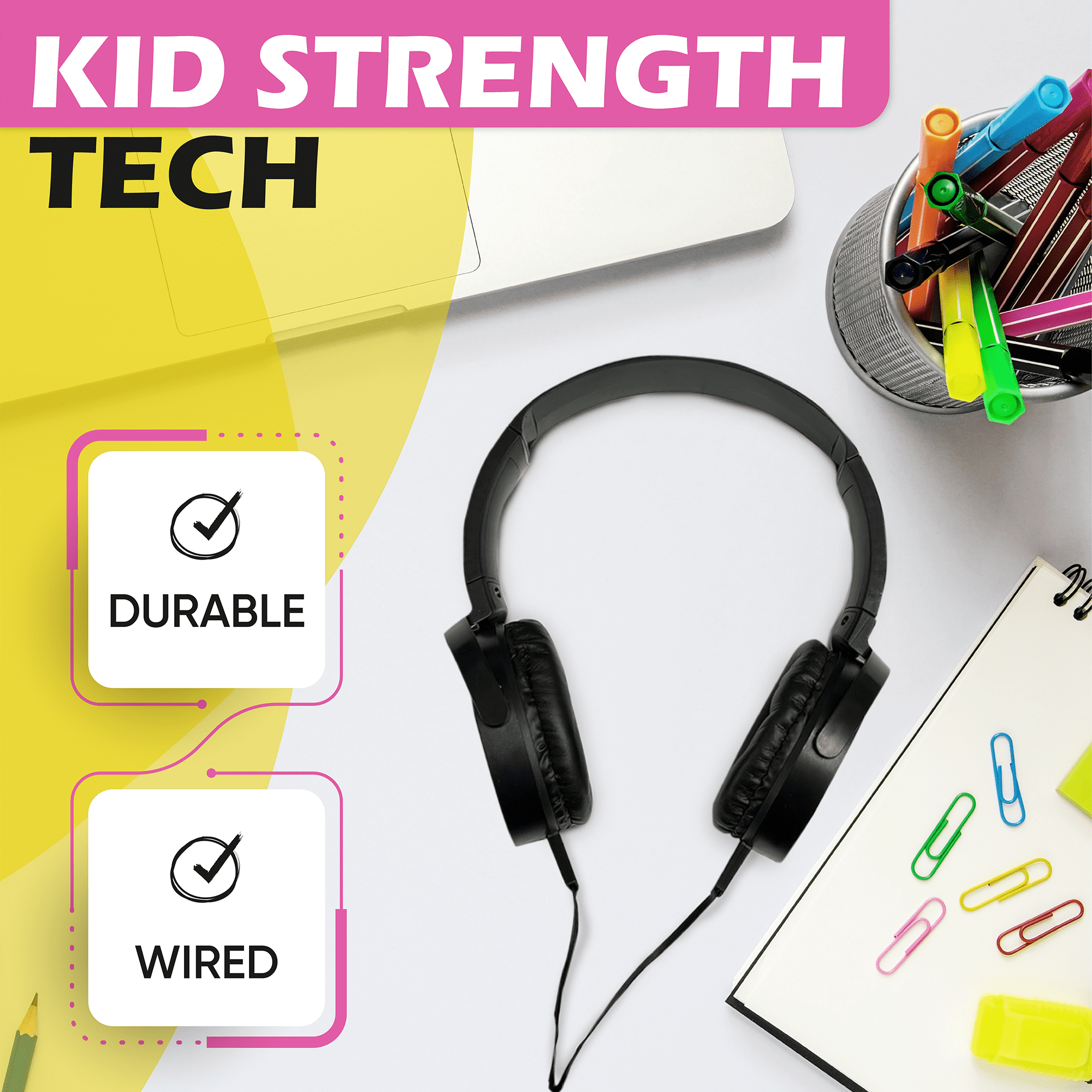 Bulktech Wired On-Ear Leather Headphones with 3.5mm Connector, Round Metal Housing, Bulk Wholesale, 100 Pack, Black Color