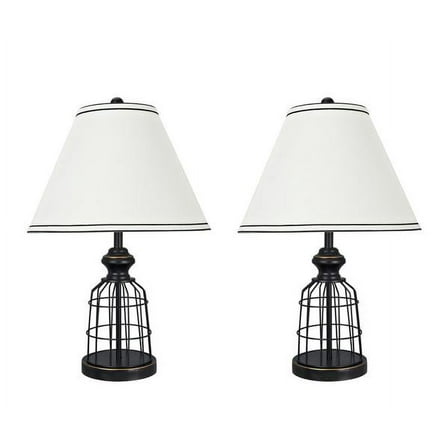 Aspen Creative 40140-02, Two Pack Set – 22" High Traditional Metal Wire Table Lamp, Matte Black Finish and Empire Shaped Lamp Shade in Off White, 14" Wide