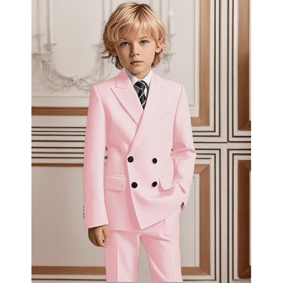 Lycody 2 Piece Boys Formal Outfit Suit Double Breasted Suit Set with Blazer Pant for Wedding Prom Party Graduation for Kids