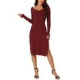 thumbnail image 2 of INSPIRAR CHIC Vestido Midi de Punto Acanalado de Manga Larga Ajustado para Mujeres Color Rojo Vino XL, 2 of 6