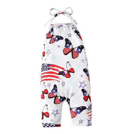 

REORIAFEE Girls One Piece Floral Playsuit Floral Overalls Independence Day Romper Sling Sleeveless Backless Short Jumpsuit Overall Jumpsuit Athletic Romper Casusl Outfits for Kids 2-3 Years