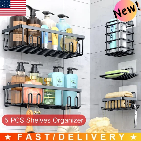 5 Pack Shelves Adhesive Shower Organizer No Drilling Rustproof Shower Organizer