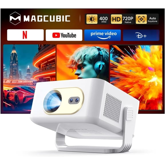 Magcubic Smart Projector HY300GT, 2K Support Portable Projector with WiFi and BT, Auto Focus & Keystone, 180° Rotatable Projector for Indoor/Outdoor