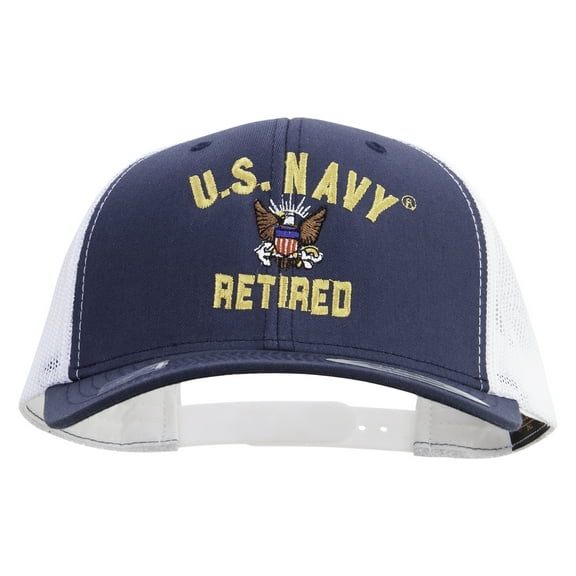 US Navy Retired Embroidered Contrast Trucker Cap - Navy White OSFM
