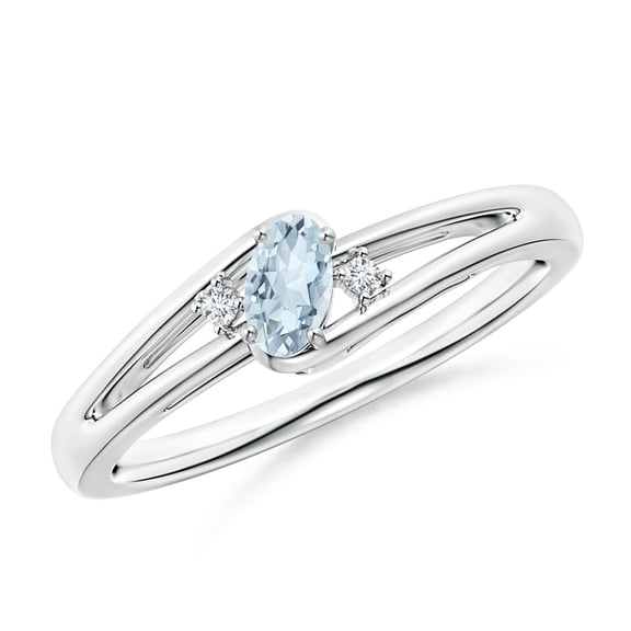 ANGARA Natural Aquamarine and Diamond Split Shank Ring in 14K White Gold for Women (Size-5x3mm) | March Birthstone, Birthday, Anniversary, Jewelry Gift for Women | Natural Aquamarine Ring
