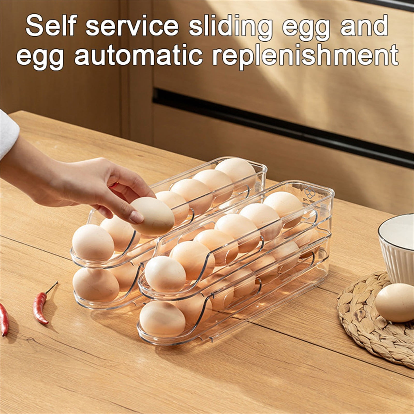 Auto Rolling Egg Holder,Plastic Transparent Egg Dispenser,Stackable Egg Storage Organizer for Refrigerator,Egg Container,Stackable Egg Holder for Kitchen Countertop Storage and Organization,3-Tier