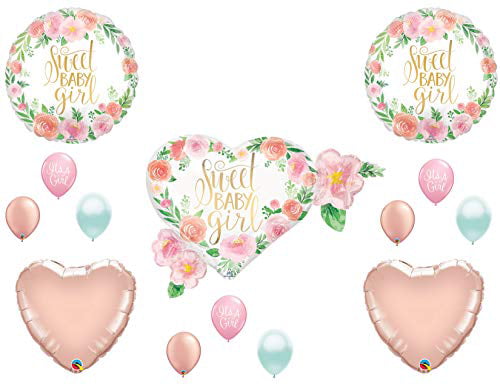 Sweet Baby Girl Floral Shower Balloons Boho Rose Gold Tribal Shabby Chic 