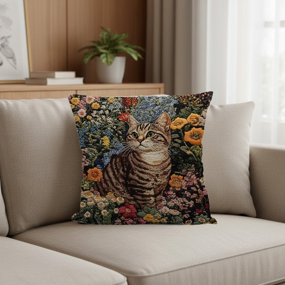 Hot Selling Imitation Embroidery Inspired Pillow Case Field Style Kittens Home Decoration Polyester Pillow