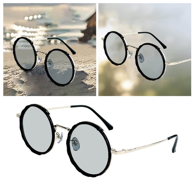 2025 Nouvelles Lunettes de Soleil Rondes Polarisées à Teinte Réglable avec ND9 Lunettes de Soleil Réglables en Continu pour Hommes 1 à 9 Vitesses Lunettes de Plage Lunettes avec Lentille Réglable Incassables pour Extérieur hors Route