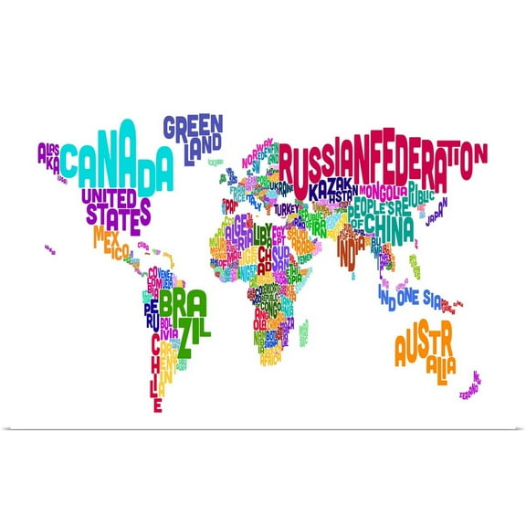 Great BIG Canvas | Rolled Michael Tompsett Poster Print entitled World Map made up of country names