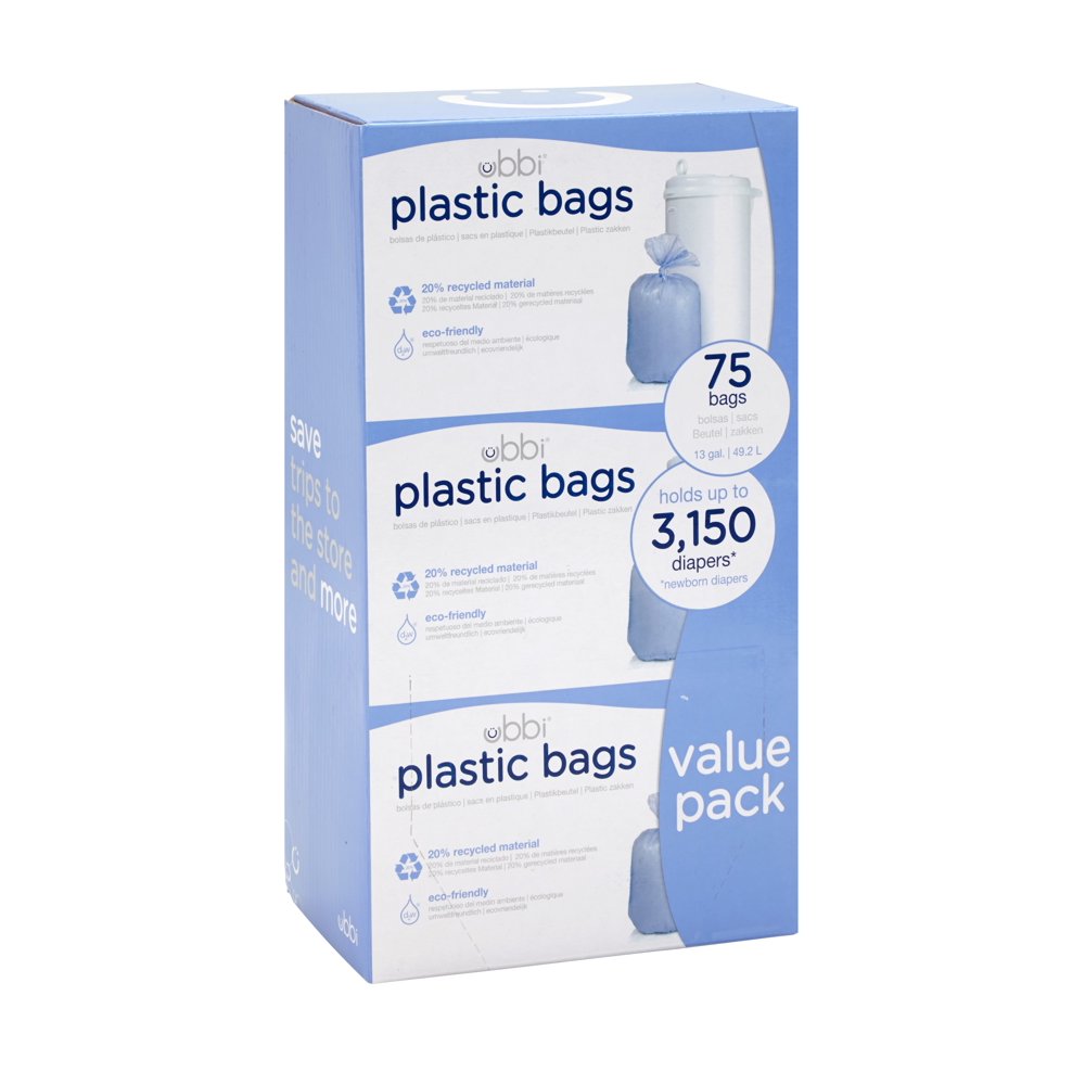 Ubbi Disposable Diaper Pail Plastic Bags, Value Pack, 75 Count