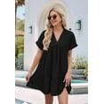 thumbnail image 4 of Women'S Short Sleeve V Neck Ruffle Hem Solid Swing Smock Dress Casual Loose Fit Mini Dress Summer Beach Wear Black XL, 4 of 9