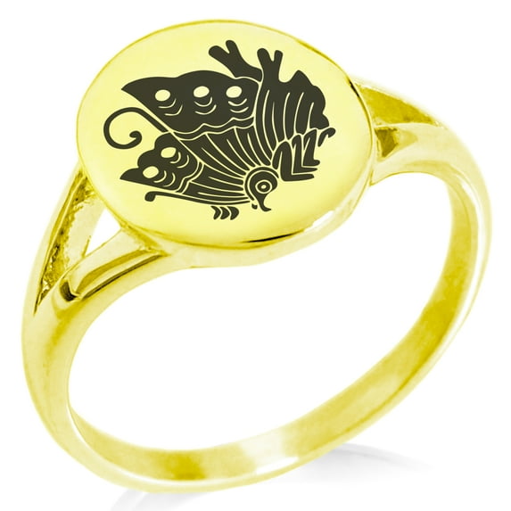 Stainless Steel Taira Ageha Samurai Crest Minimalist Oval Top Polished Statement Signet Ring