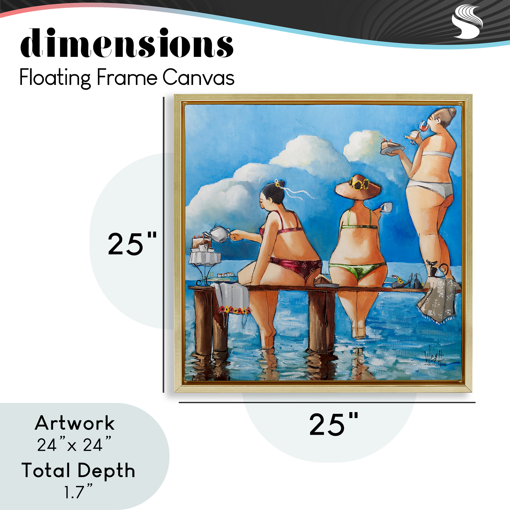 Tea Break On The Jetty Gold Framed Floater Canvas Wall Art, design by Ronald West