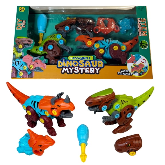 Channie’s DIY Assemble Dino Mystery 2-Piece Puzzle Nuts and Bolts with T-Rex and Triceratops Dinosaur Toys