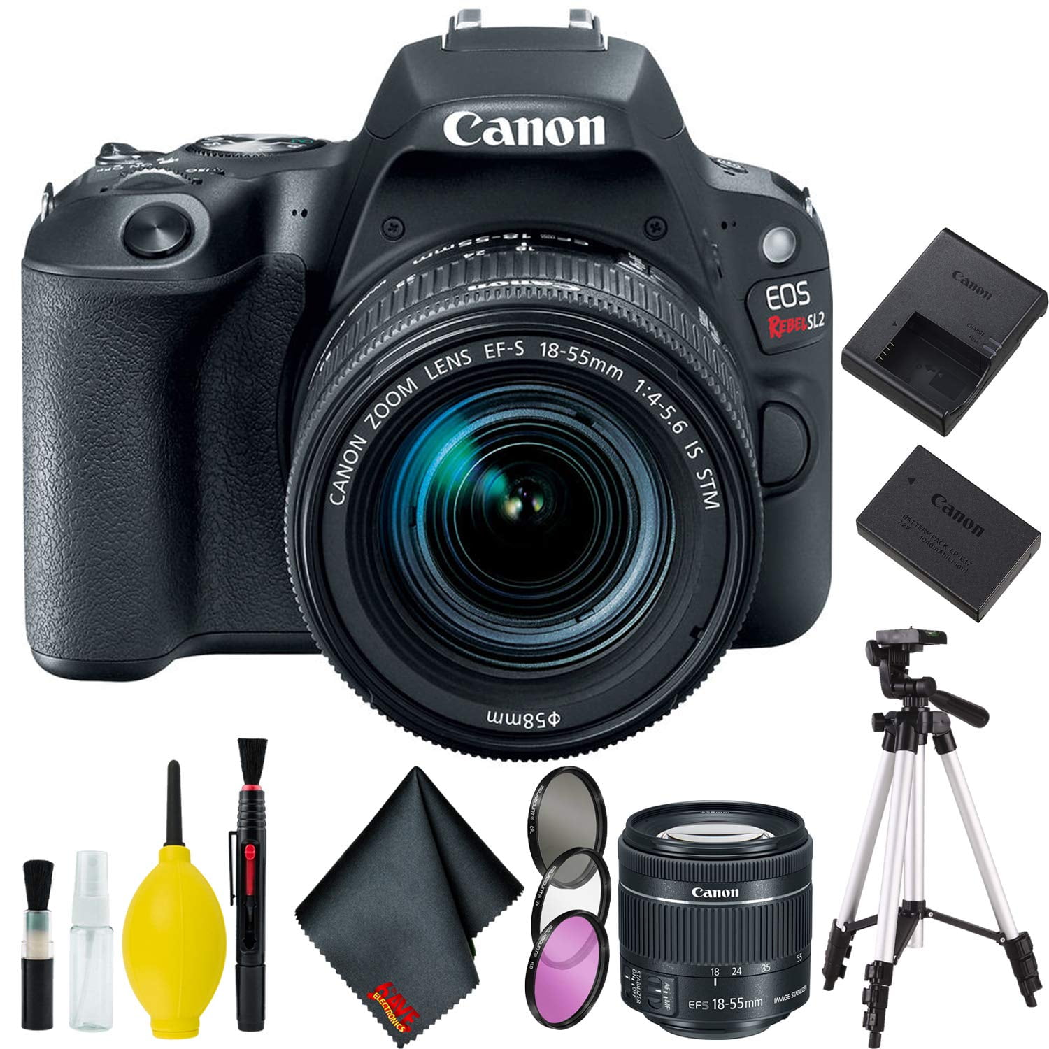 Canon EOS Rebel SL2 DSLR Camera with 1855mm Lens (Black) with Tripod