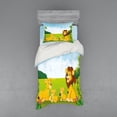 thumbnail image 2 of Ambesonne Cartoon Bedding Set 4 Pcs, Lion Family in Forest, Queen, Pale Blue Yellow and Green, 2 of 3