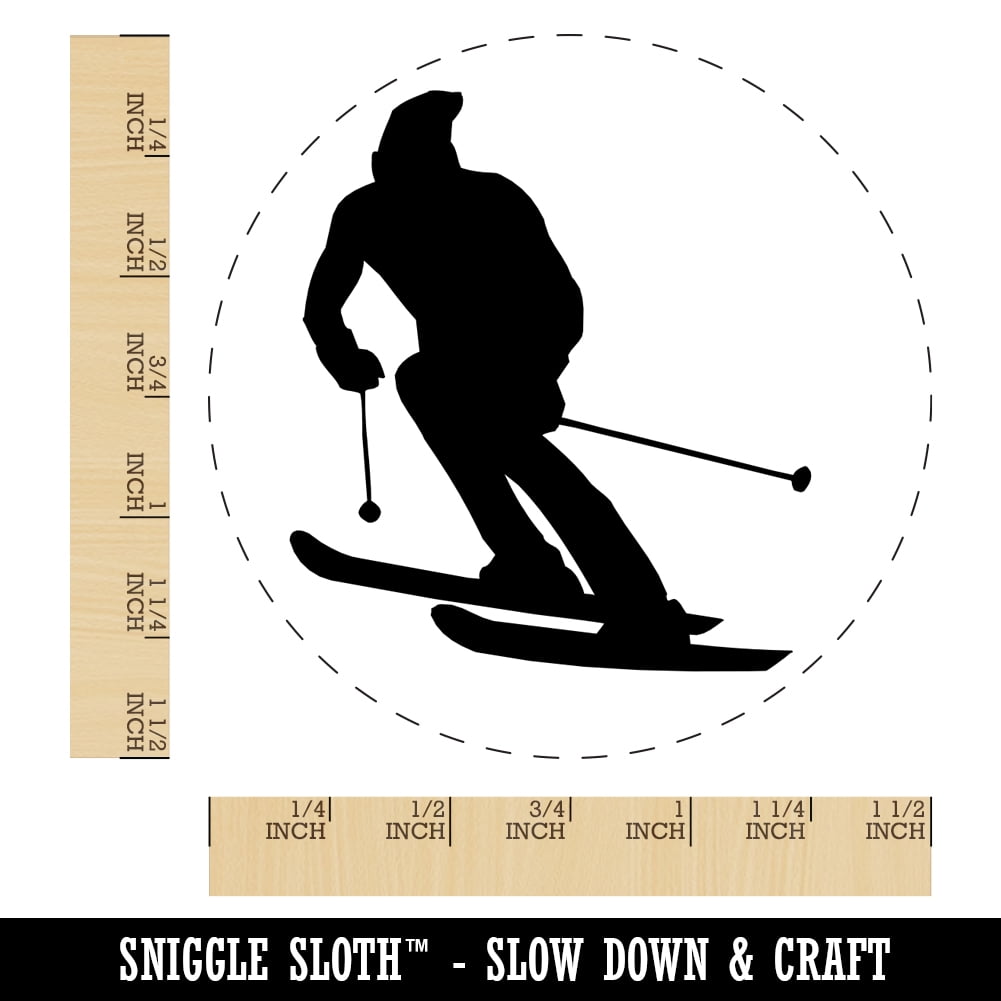 Skiing Skier Solid Self-Inking Rubber Stamp Ink Stamper - Black Ink - Large 1-1/2 Inch