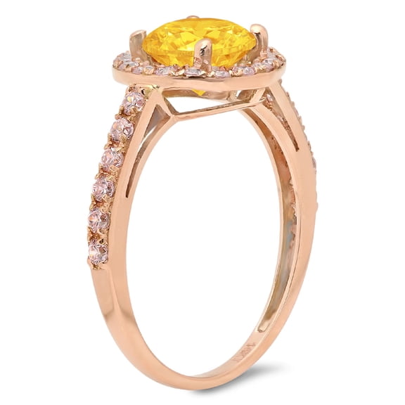 1.86 ct Round Cut Natural Citrine Halo Engagement Ring for Women in 18K Rose Gold