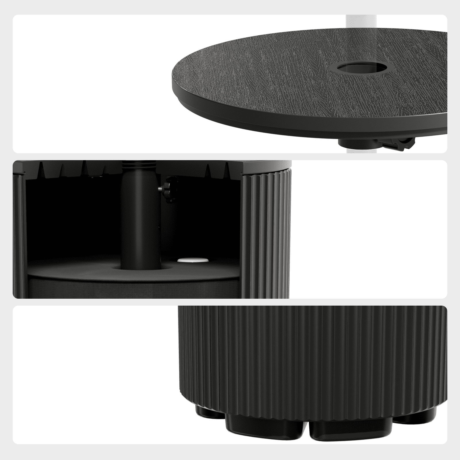Chiccushion Umbrella Side Table, Patio Umbrella Base with 1.5 inch Hole, Fade & Scratch Resistant Lounger Table for Outdoor, Pool, Picnic, Black